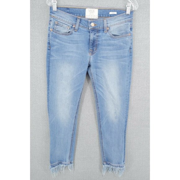 Vice Denim Jeans Womens 28 Blue Main Light Wash Distressed Cropped Stretch - Picture 1 of 10
